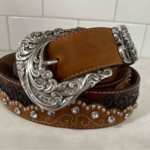 Tony Lama Brown Leather Belt with Silver Accents - women or men’s